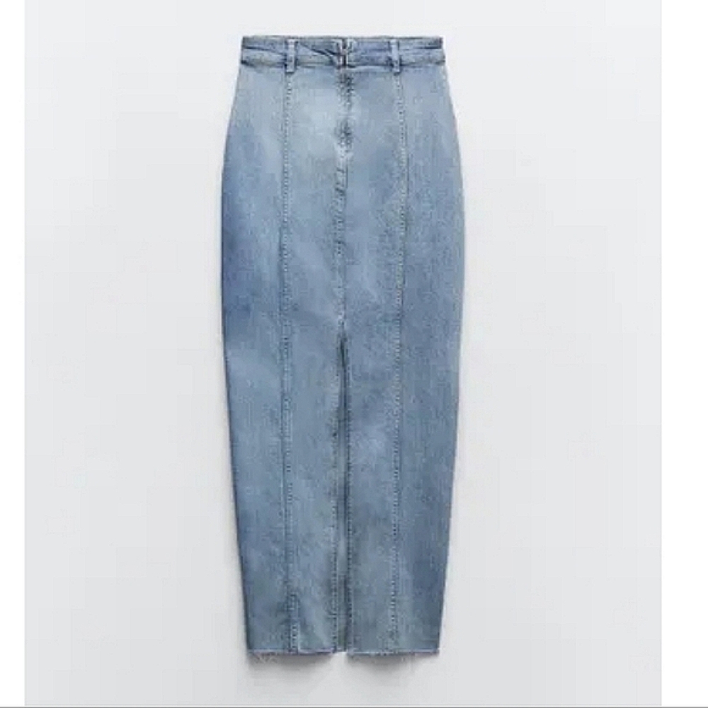 Zara Blue Denim Straight Midi Skirt - Picture 11 of 13